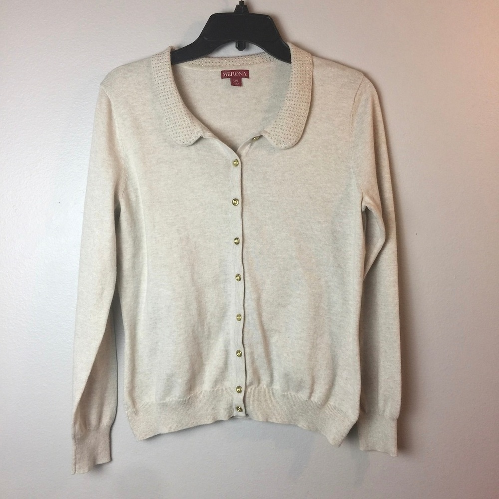 Merona Beige Cardigan Sweater w/ Peter Pan Collar
